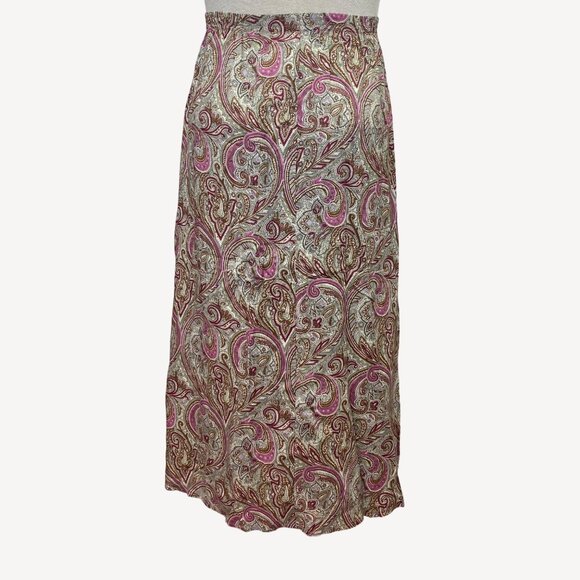 220 Hickory Womens A-Line Maxi Skirt Paisley Floral Print Pink Brown Size M - Picture 4 of 11